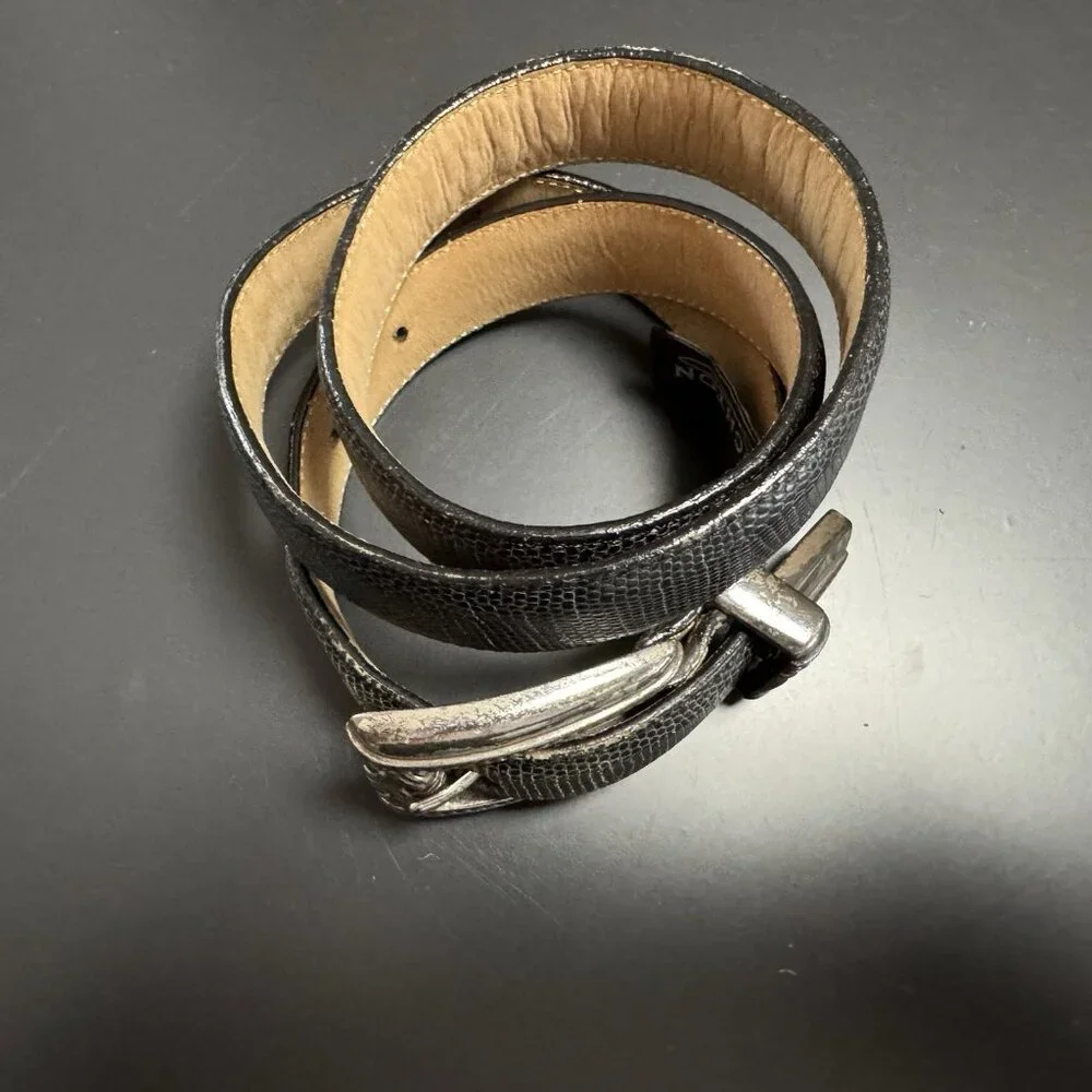 Brighton Gray‎ Leather Snakeskin Western Belt Metal Distressed Buckle M Grunge